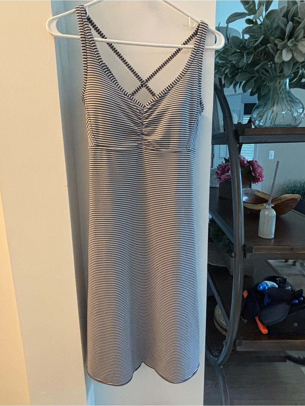 Prana Black & White Striped Crisscross Slip Dress